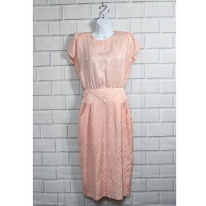 Vintage 80s Landyl Pink Paisley Secretary Dress